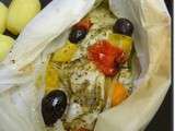 Papillote de Cabillaud façon Provençale ~Pesto, Tomates Cerises, Olives noires et Fenouil~