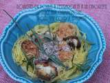 Boulettes de poulet à l'estragon et à la ciboulette sauce aux champignons pour une courge spaghetti