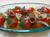 Salade légère d’automne en couleurs : poivrons-tomates-oignons-coriandre-anchois