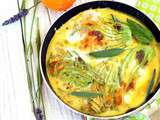 Omelette aux fleurs de courgette et feuilles de sauge fraiche - Brochette de demi-abricot au miel de la lavande