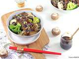 Quinoa Bowl Végétarien Sauce Yakitori {Seitan, Brocoli et Champignons}
