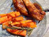 Aiguillettes de canard à l'orange et au miel, carottes rôties au miel et romarin