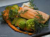 Filets de truite d’Alsace, mousseline de carottes au cumin, légumes glacés, espuma au raifort – Une recette d’Alexandre Lopez