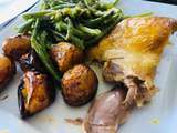 Canard au four, champignons, haricots verts et pommes de terre rôties
