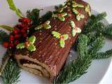 Bûche de Noël: génoise à la mandarine roulée et enrobée de ganache au chocolat, recette toute végétale