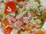 Salade de riz au jambon, tomates et haricots verts