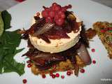 CANAPÉS  cakes/fruits secs au foie gras sur lit d'oignons CARAMELISÉS avec des airelles 
