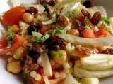 Salade au couscous géant, fenouil, pois-chiches, tomates et raisins secs
