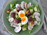 Salade de gésiers, champignons, pommes de terre et œufs mollets