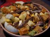 Salade d'œufs durs aux anchois, Cantal et croûtons