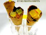 Mini cônes à la crème pâtissière et aux fruits confits/gingembre