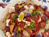 Salade de haricots fagioli corona aux fleurs comestibles