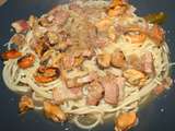 Spaghetti aux moules et poitrine de porc
