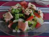 Salade de courgettes et légumes au saumon
