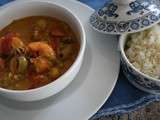Curry rouge de seiches et gambas, fèves et poivrons au lait de coco
