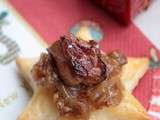 Feuilletés étoilés au foie gras, confit d'échalote moutarde balsamique et miel