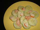 Salade de concombre, saumon fumé et surimi, sauce au tarama et à l’aneth