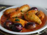 Calamars farcis a la sauce / tomates fraîches et olives violettes