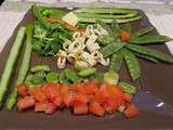 Salade de calamars aux légumes et pesto de roquette aux amandes