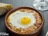 D’œufs au four, sauce tomate, chorizo et petits pois (œufs cocotte à l’espagnole)