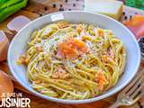 Spaghettis carbonara au saumon (spaghetti alla carbonara di salmone)