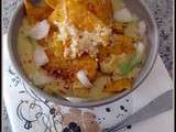 Sweet corn chowder , soupe de maïs à la polenta et aux tortillas de maïs gratinée à la mozzarella (2eme version )
