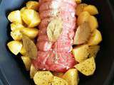 Filet de porc vapeur, pommes de terre, accompagnee de sa fondue de poireaux ( thermomix)