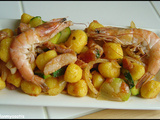 Poelee de polenta, lardons, courgettes et crevettes [#recettedujour #faitmaison #crevettes #weekend]