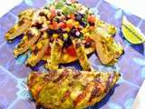 Poulet grillé, mariné  au citron vert - coriandre fraîche et sa salade  aux saveures du Mexique