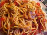 Spaghetti à la Viviane avec sauce aux poivrons, champignons, tomates, vin blanc et vinaigre balsamique