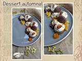 Dessert automnal ganache marrons, biscuit noisette, clémentines & meringue cacao