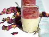 Crème dessert kiwi et verveine, gelée d'hibiscus parfumée à la rose