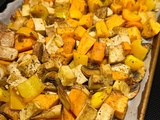 Plaque de tofu à l’asiatique, patates douces, carottes et champignons