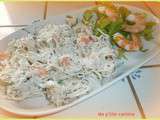Salade de radis noir aux crevettes, sauce roquefort