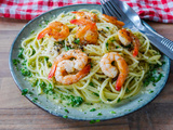 Spaghettis ail persil et crevettes, sans crème