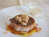 Tournedos de rumsteck au foie gras, pommes paillasson et moelle (Tournedos of rump with foie gras, apple doormat and marrow)