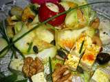 Salade estivale  spirales de courgette/ poivrons fromage et curcuma bio 