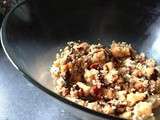 Salade froide de quinoa au melon, mozza, tomates séchées et basilic
