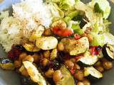 Légumes d’été et pois chiche rôtis, riz et crudités #vegan