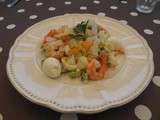 Plat complet : Salade Macédoine aux crevettes et oeufs de caille (Salada Russa com molho de alho e ovos de codorniz)