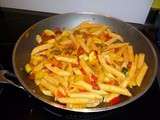 Wok de Penne Rigate poivrons , courgettes et chorizo
