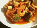 Crevettes sautées au curry tomates et brocolis