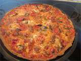 Pizza tomates, champignons, chèvre, mozzarella