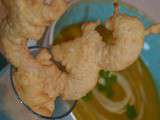 Velouté courgettes et Miso, tempura de crevettes