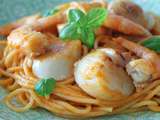 Spaghetti aux fruits de mer à la plancha et cognac