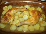Cuisses de poulet au parfum indien au four lit de pommes de terre