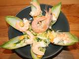 Salade d'endive, gambas, lupin, ail des ours