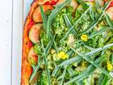 Pizza roquette, brocolis et courgettes