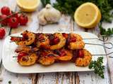 Brochettes de crevettes et chorizo au barbecue ou plancha