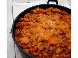 One pot pasta à la sauce tomate, boeuf haché et cheddar